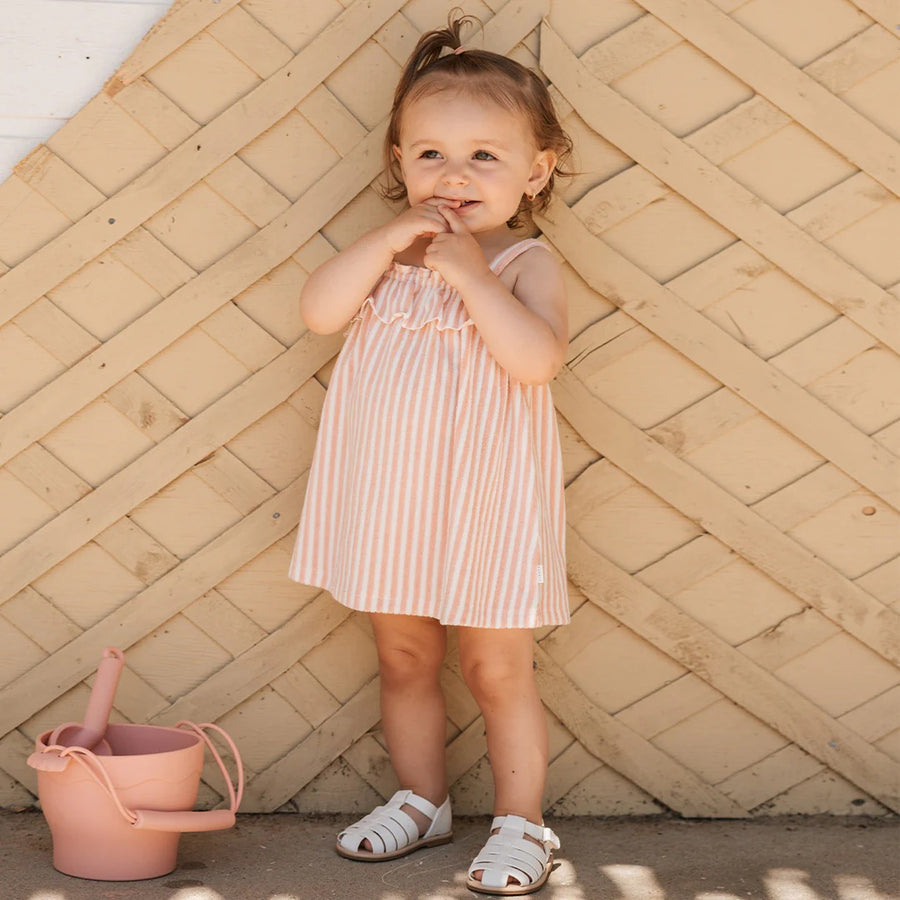 Light Pink Striped Sleeveless Dress Set
