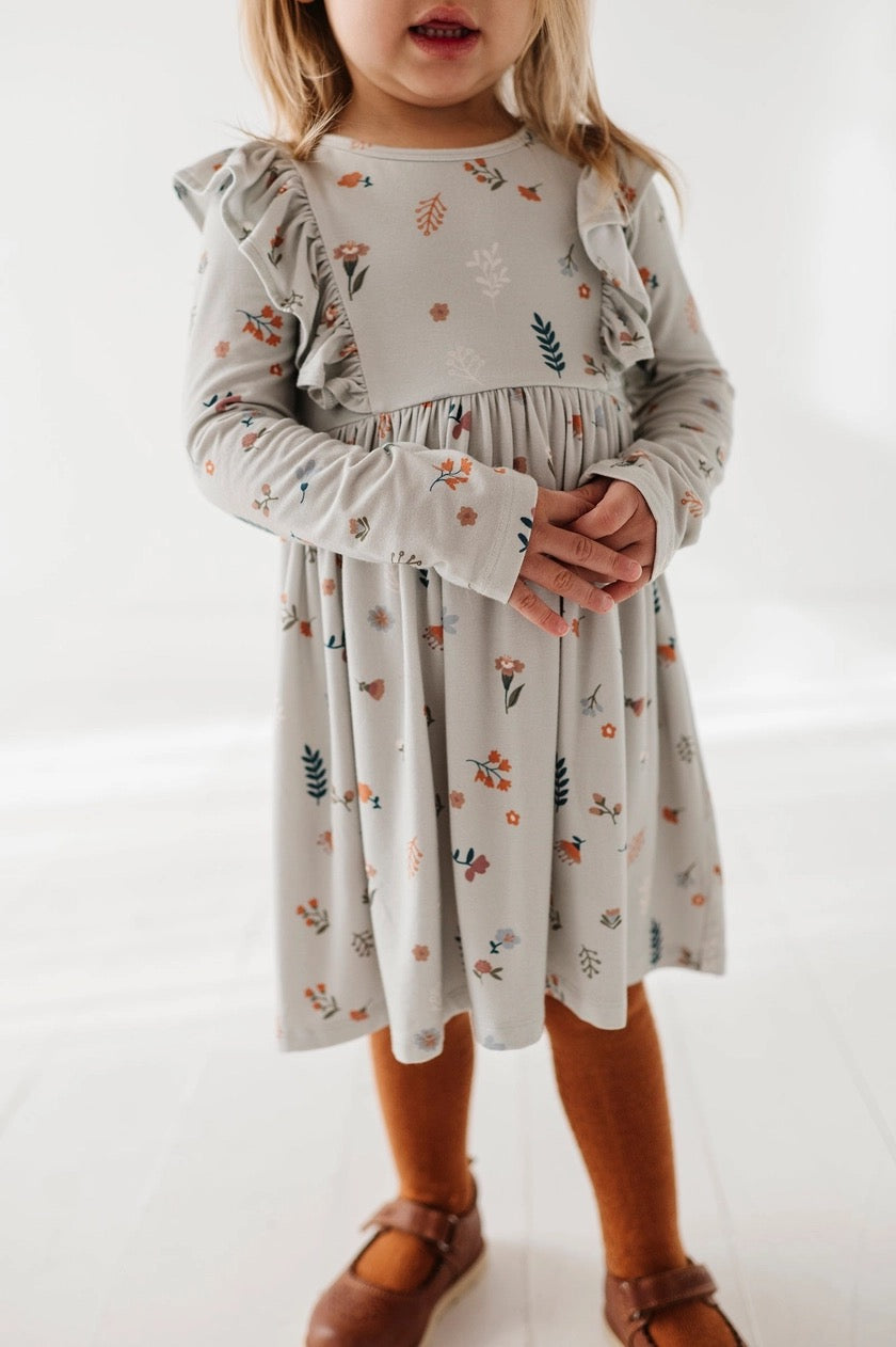 Botanical Long Sleeve Ruffle Dress