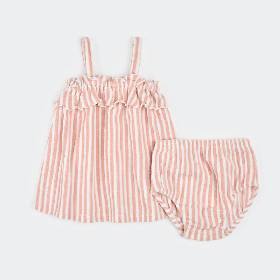 Light Pink Striped Sleeveless Dress Set