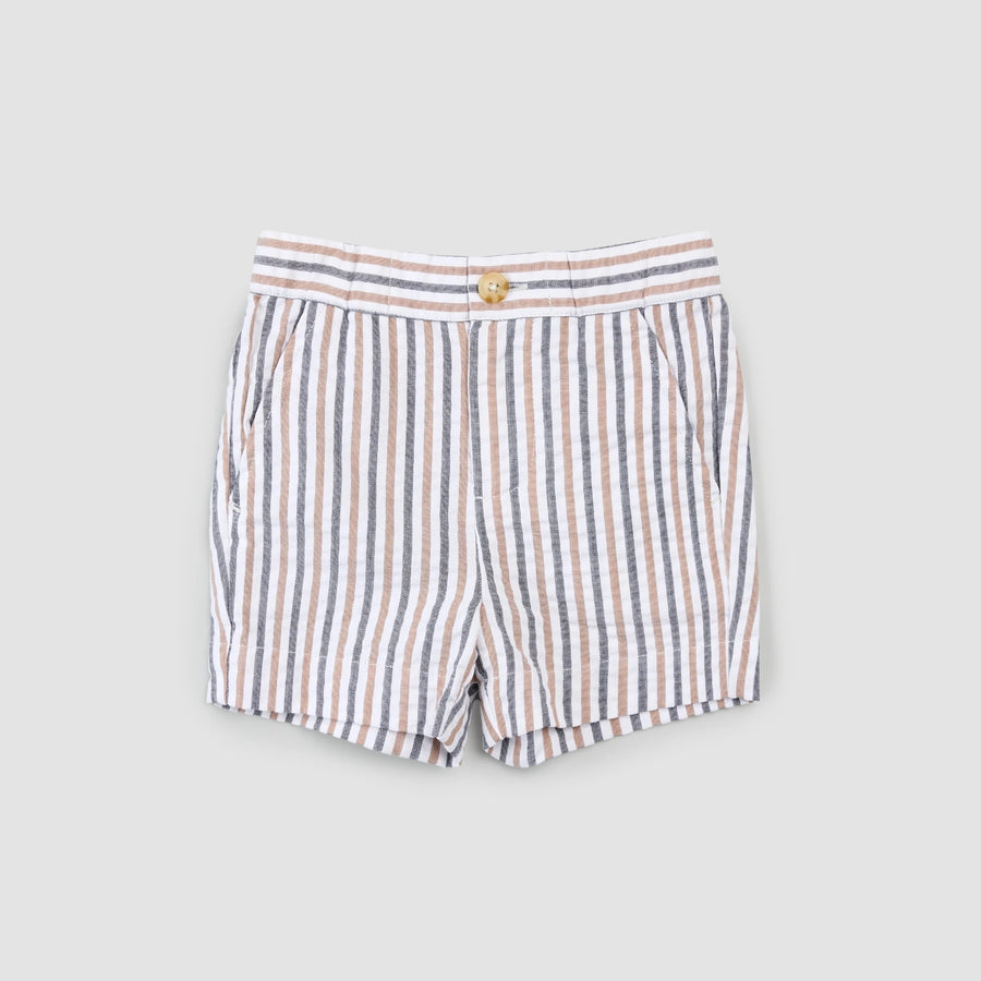 Rosewood & Navy Striped Seersucker Shorts