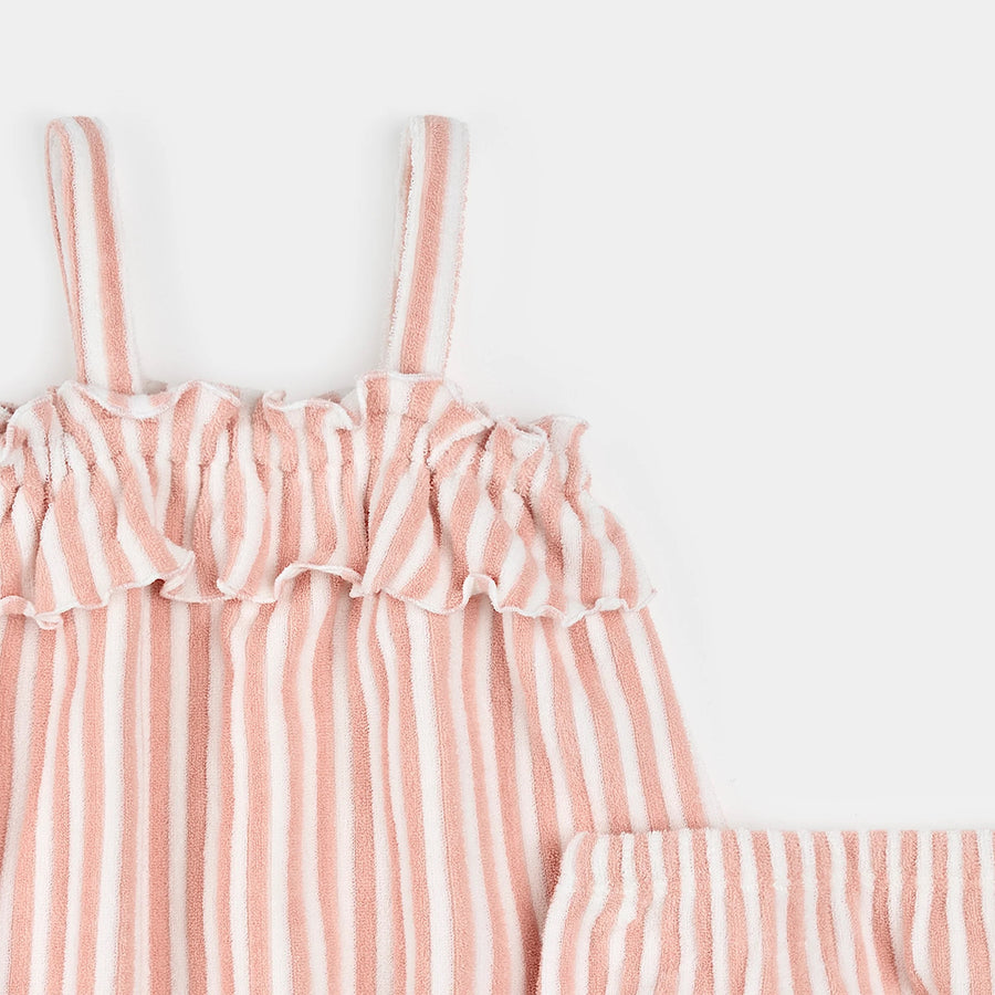 Light Pink Striped Sleeveless Dress Set