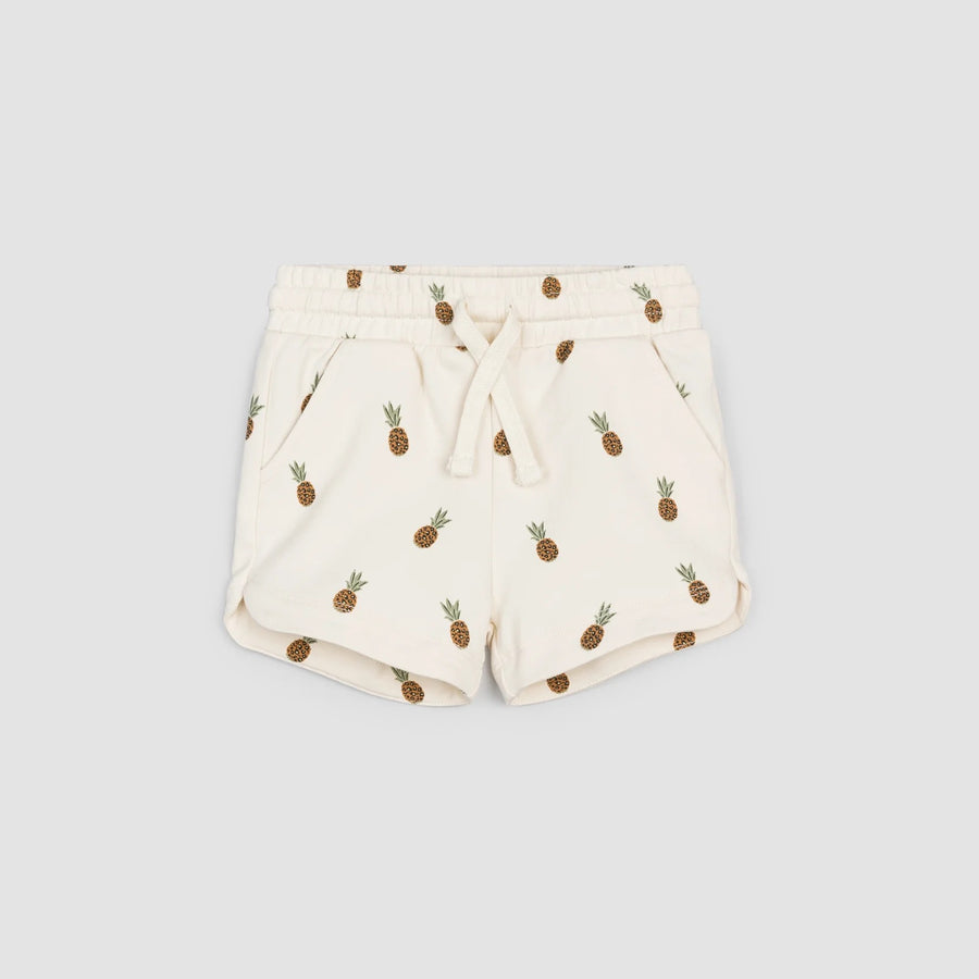 Wild Pineapples Print on Crème Girls' Terry Shorts