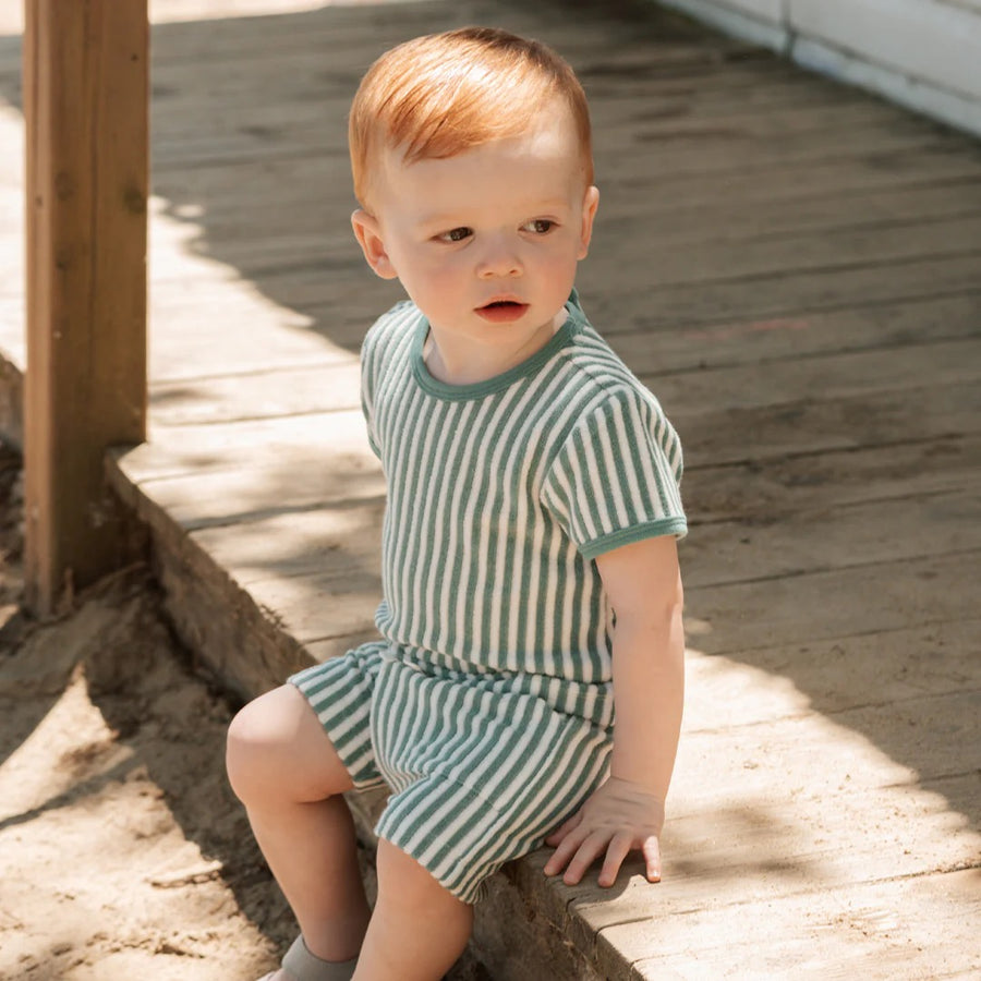 Turquoise Striped Terry Short Set