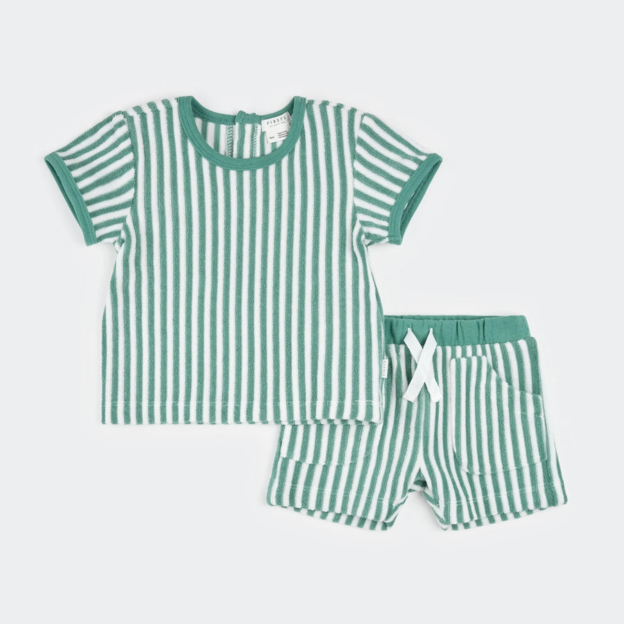 Turquoise Striped Terry Short Set