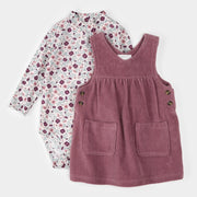Floral Print on Corduroy Overall Dress Set