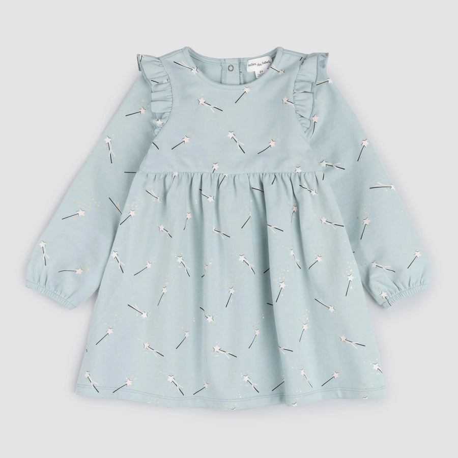 Magic Wand Print on Cloud Blue Terry Dress