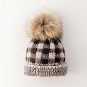 Grey Buffalo Check Pom Pom Beanie