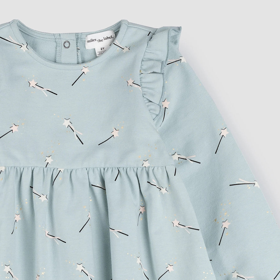 Magic Wand Print on Cloud Blue Terry Dress