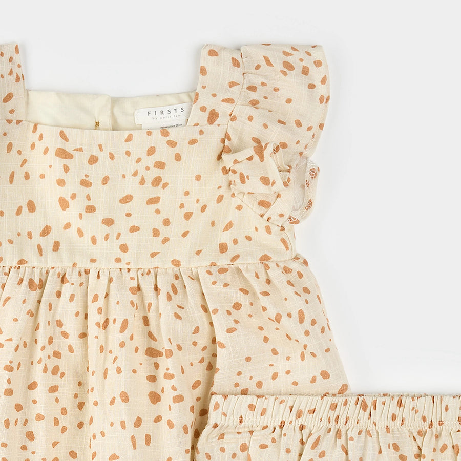 Spots Print on Antique White Cross Hatch Dress Set