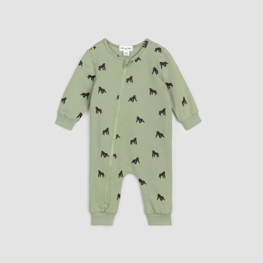 Gorilla Print on Tea Green Zipsuit