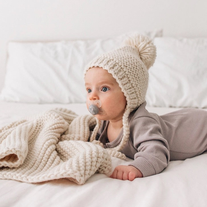 Natural Garter Stitch Knit Bonnet