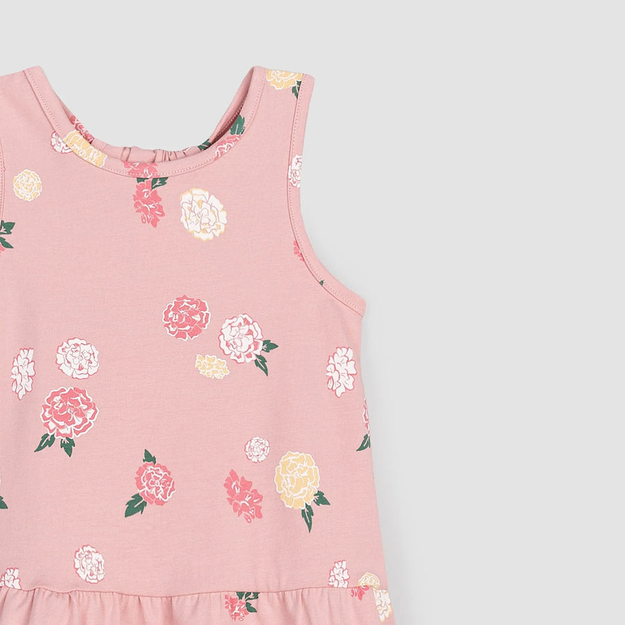 Flower Print on Rose Racerback Jersey Dress