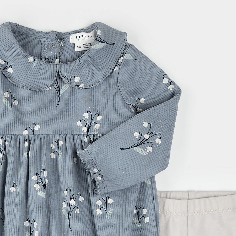 Snowdrop Print Ribbed Dress Set