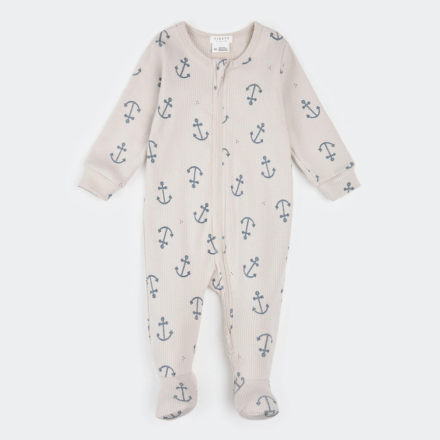 Anchors Print on Creme Ribbed Sleeper