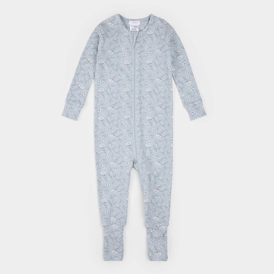 Frost Flower Print on Pearl Blue Convertible LunaKnit Sleeper