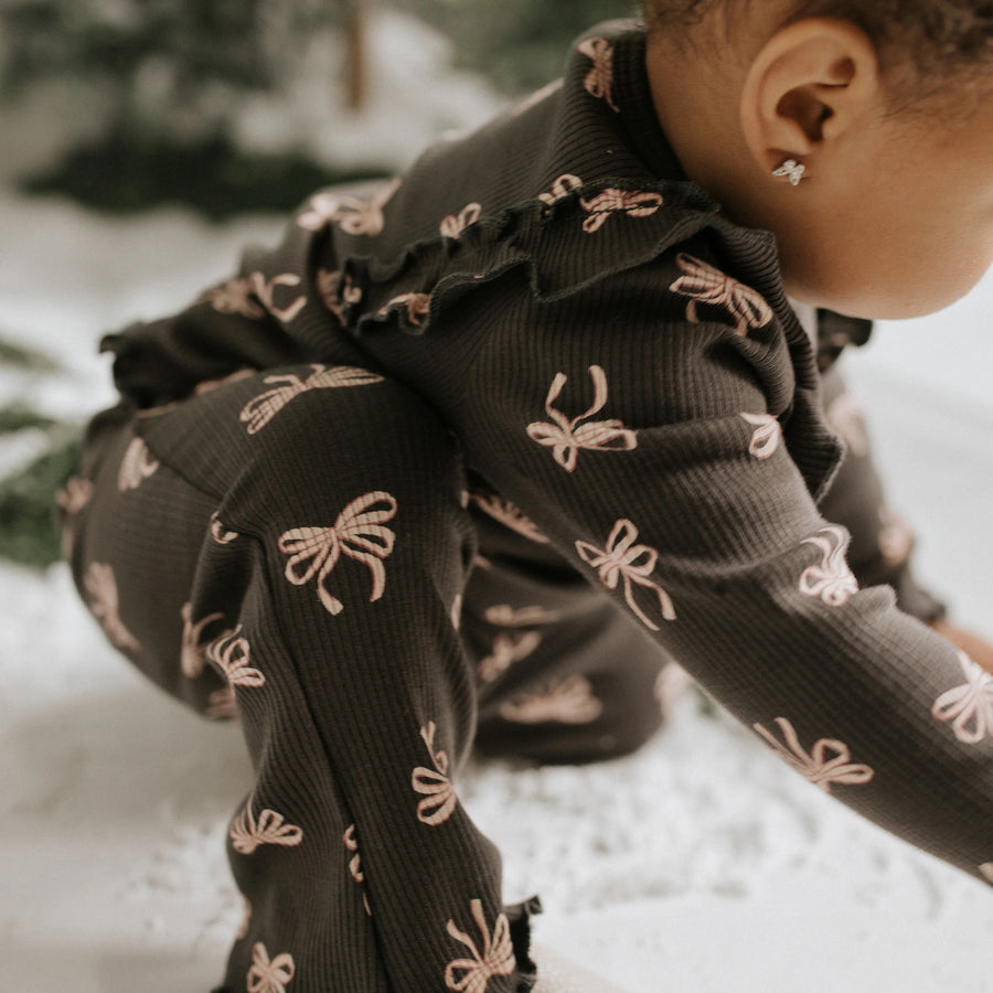 Ribbon Print on Flared Legging Set