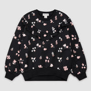 Toddler Top & Bottom Set Pink Flowers Print on Black Fleece