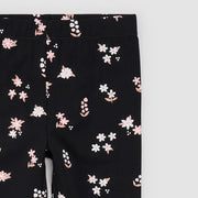 Pink Flowers Print on Black Leggings