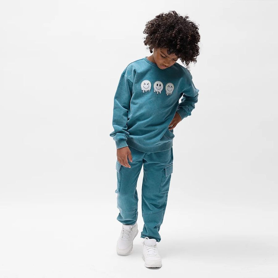 Blue Acid Wash Cargo Fleece Joggers