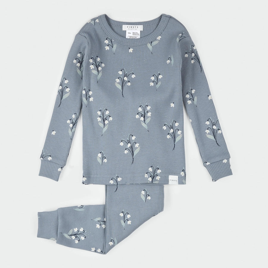 Snowdrop Print on Dusty Blue Infant PJ Set