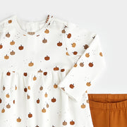 Pumpkin Print Modal Rib Dress Set