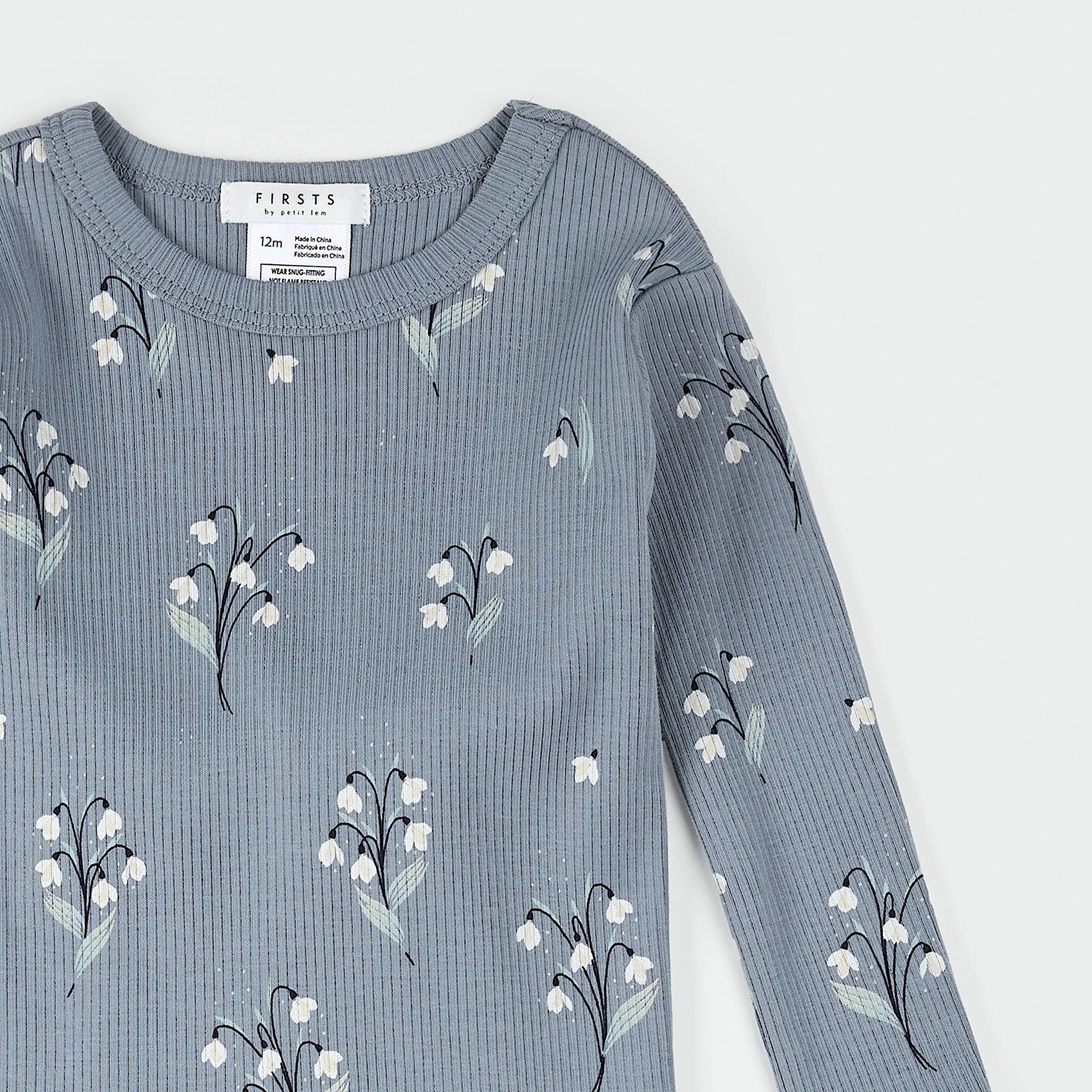 Snowdrop Print on Dusty Blue Infant PJ Set