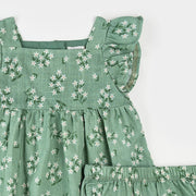 Exotic Flowers Print on Laurel Cross Hatch Dress Set