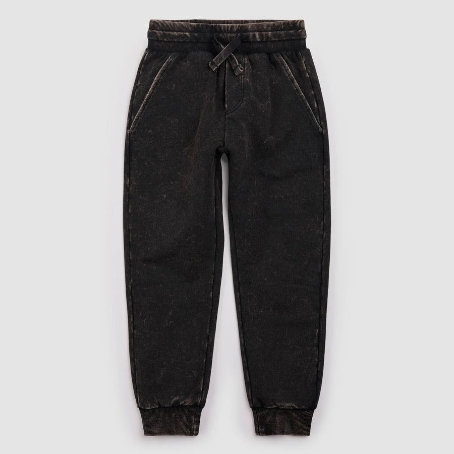 Black Acid Wash Fleece Joggers