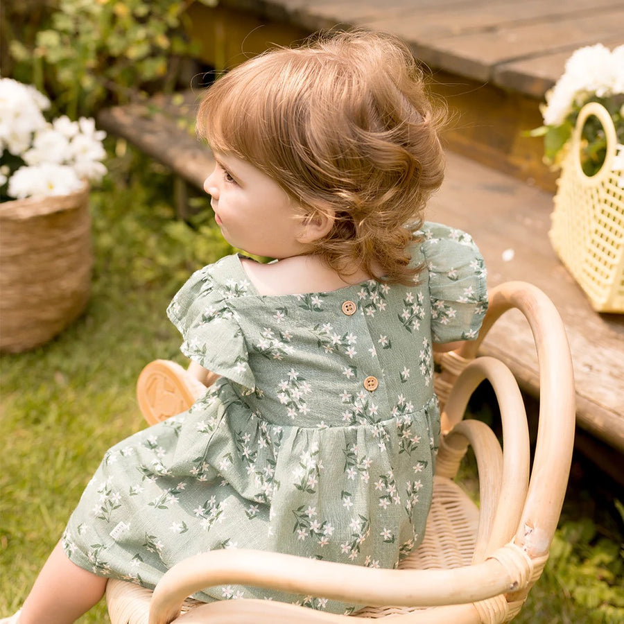 Exotic Flowers Print on Laurel Cross Hatch Dress Set