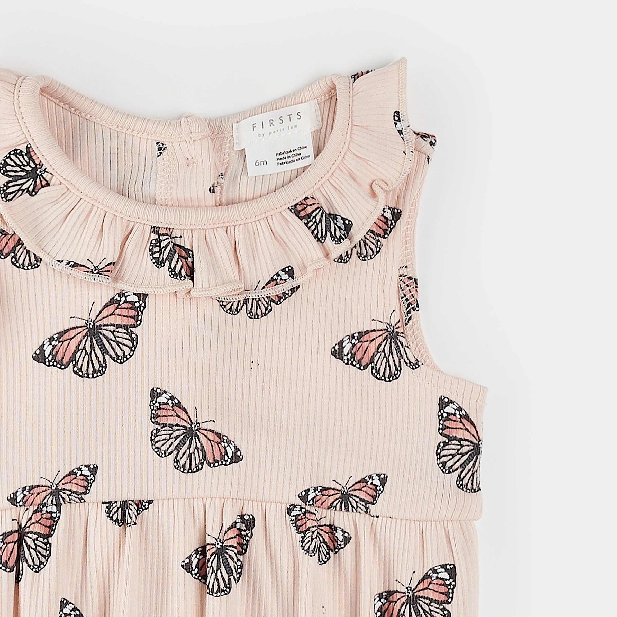 Monarch Print on Ribbed Cherry Blossom Bubble Romper