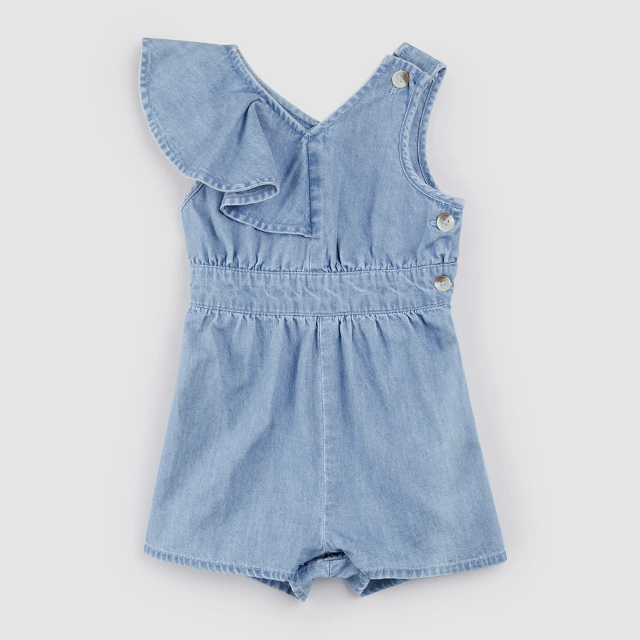Sky Ruffled Chambray Romper
