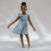Sky Ruffled Chambray Dress