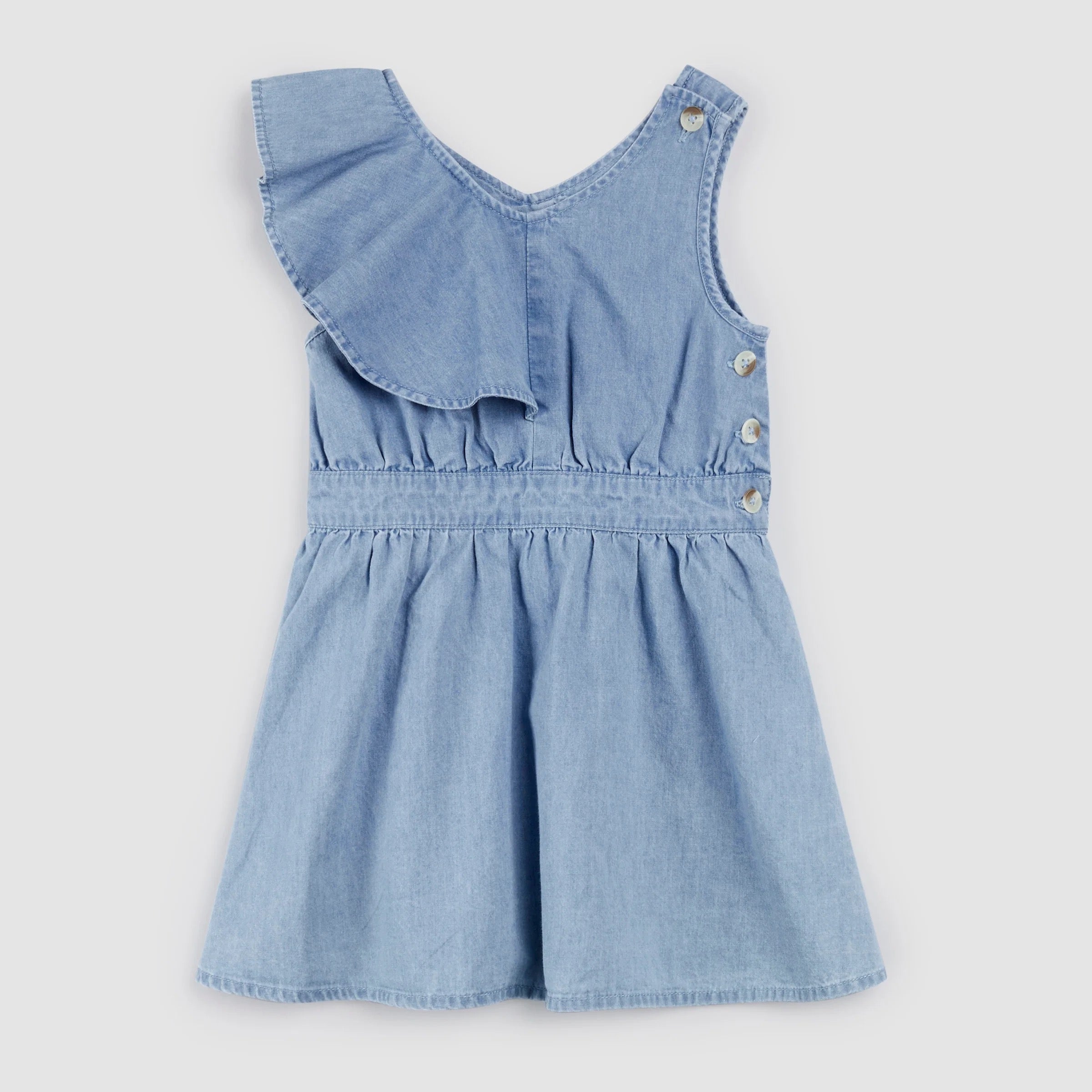 Sky Ruffled Chambray Dress