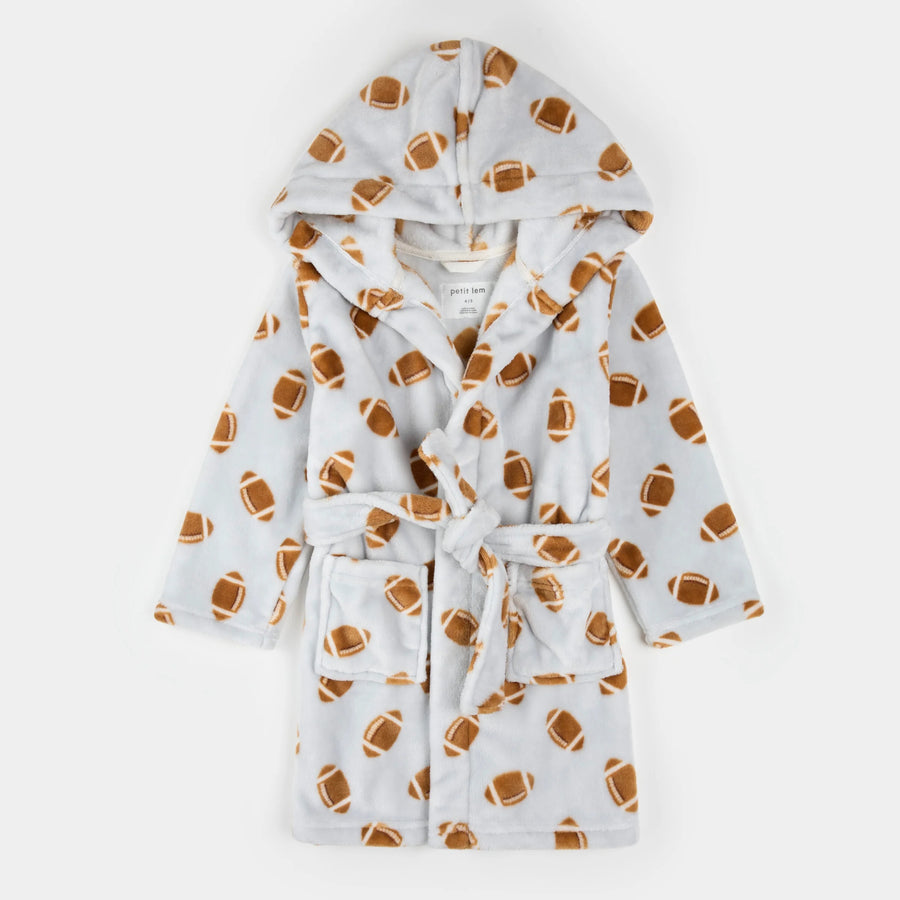 Football Print on Light Grey Plush Robe