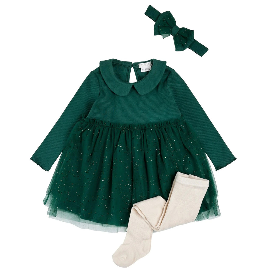 Pine Green Three Pieces Ribbed Dress