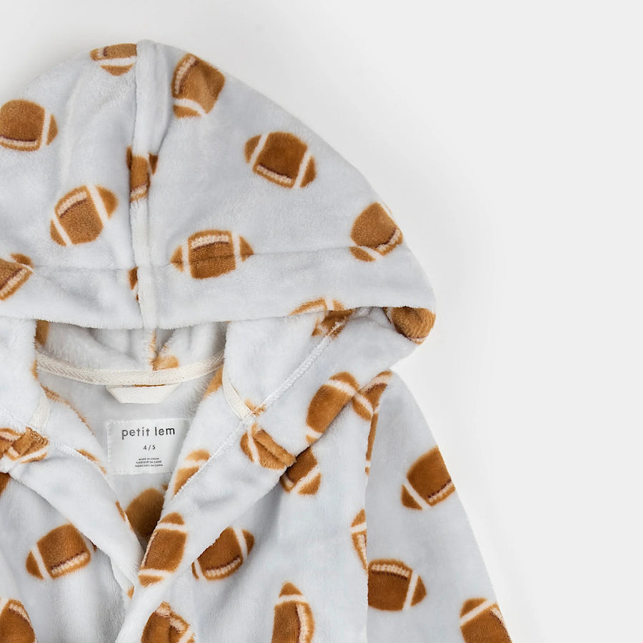 Football Print on Light Grey Plush Robe