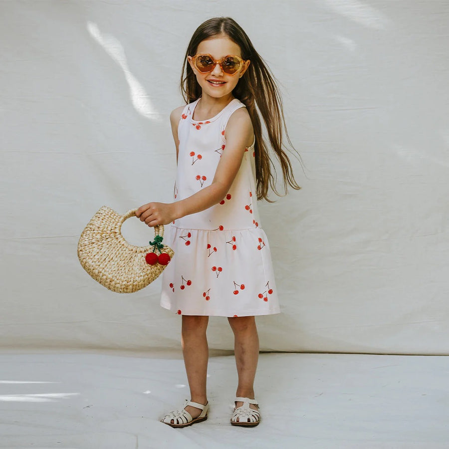Cherry Print on Blush Racerback Jersey Dress