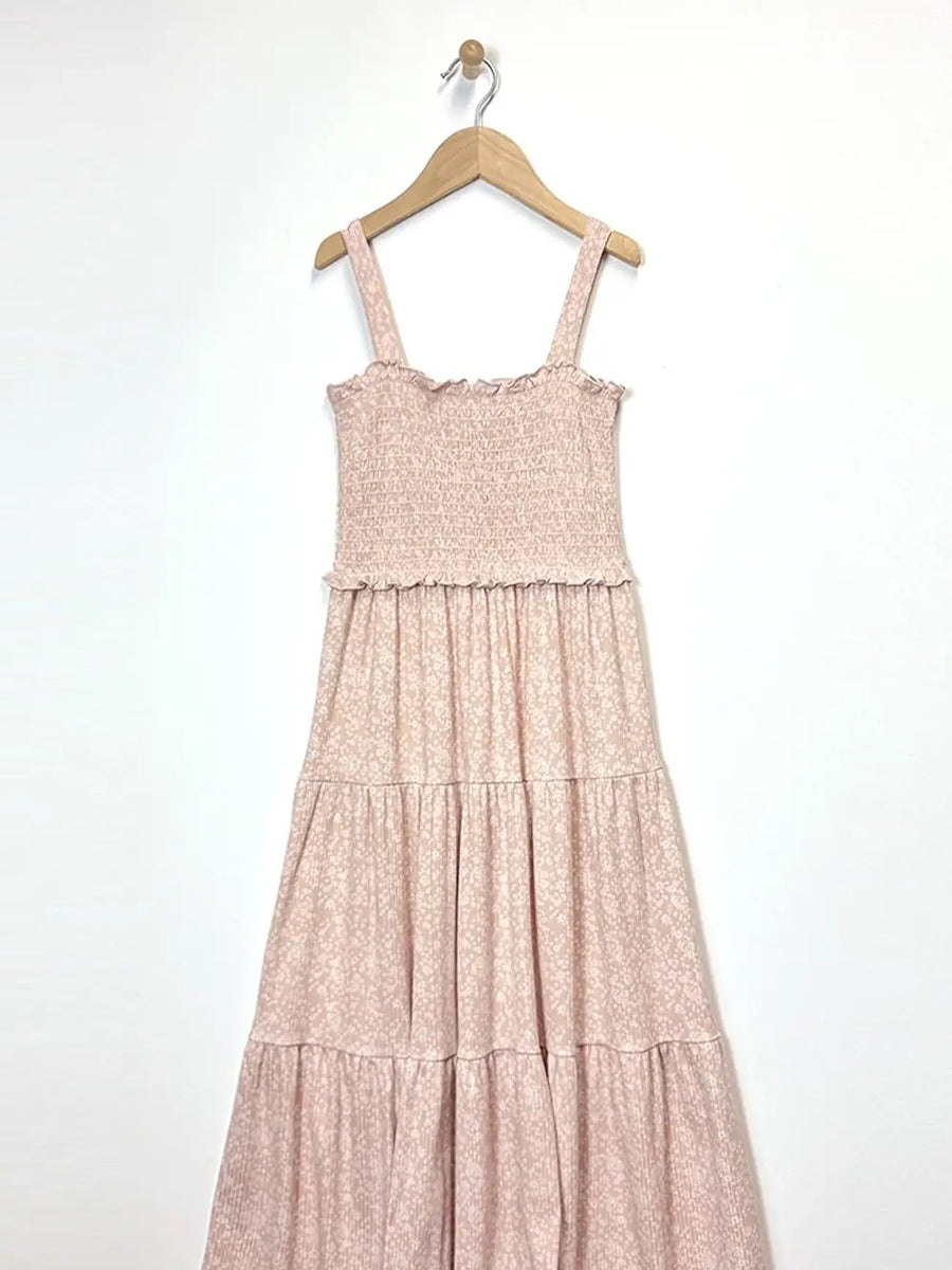 Tween Girls Kids Smocked Tiered Midi Dress
