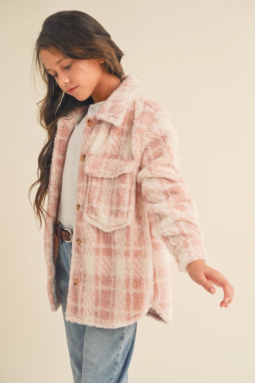Tween Kids Girls Double Pocket Plaid Shacket