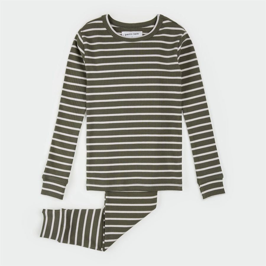 Farm Green Striped Modal Rib PJ Set