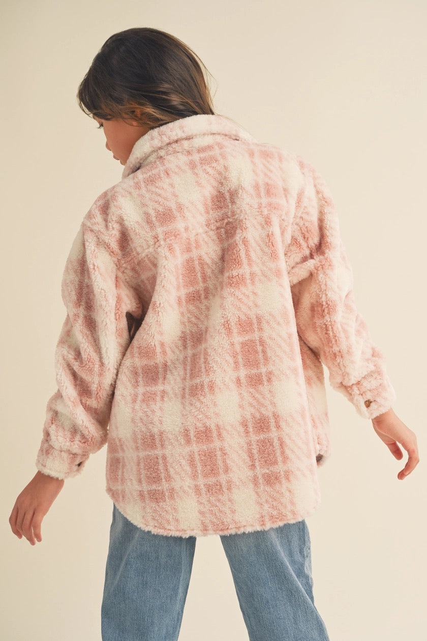 Tween Kids Girls Double Pocket Plaid Shacket