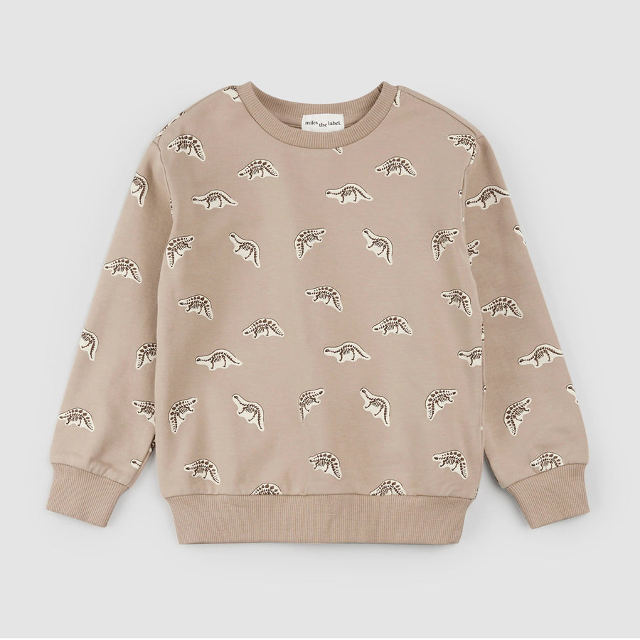 Dino Fossil Print on Taupe Sweatshirt