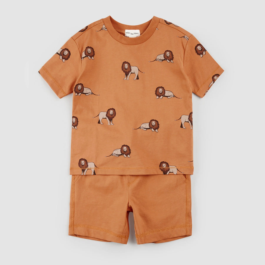 Lion Print on Copper Shorts Set