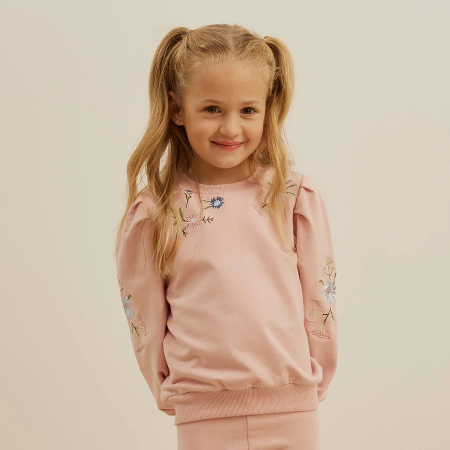 Floral Embroidery on Miles Pink Sweatshirt