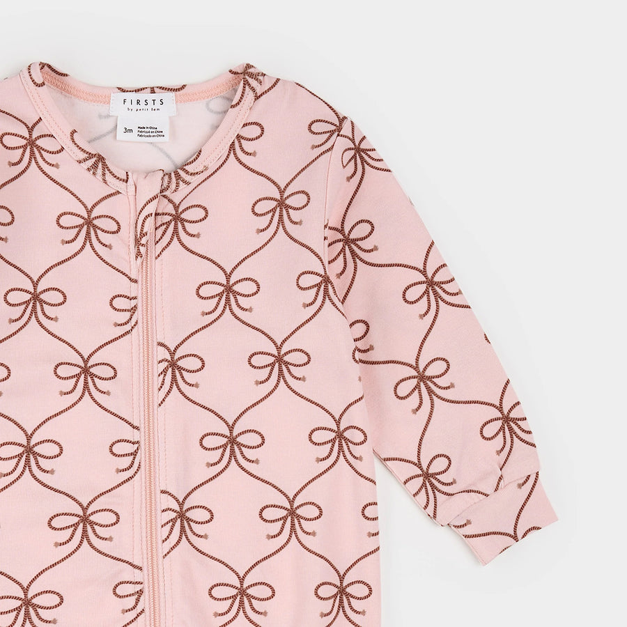 Lasso Bow Print on Rose LunaKnit Sleeper