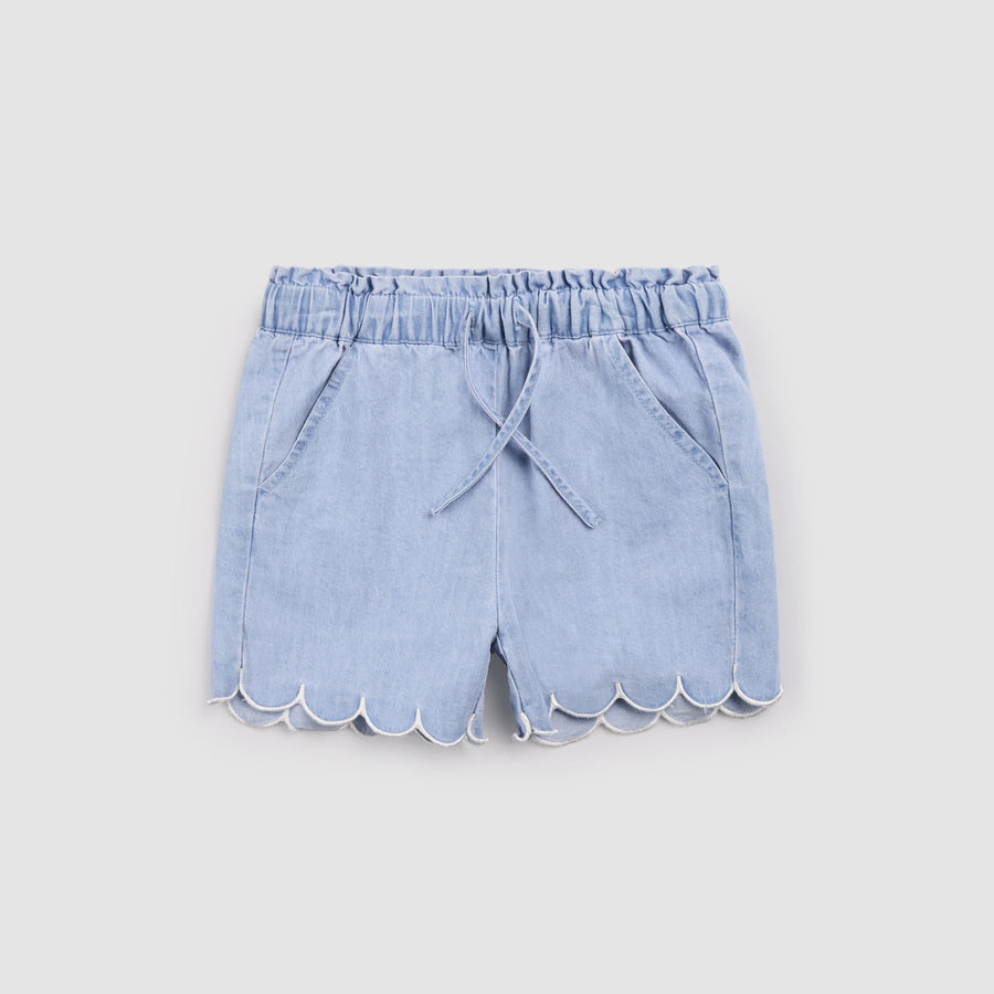 Light Blue Chambray Scalloped Shorts