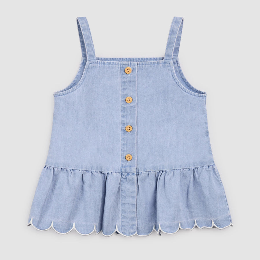 Light Blue Chambray Scalloped Top