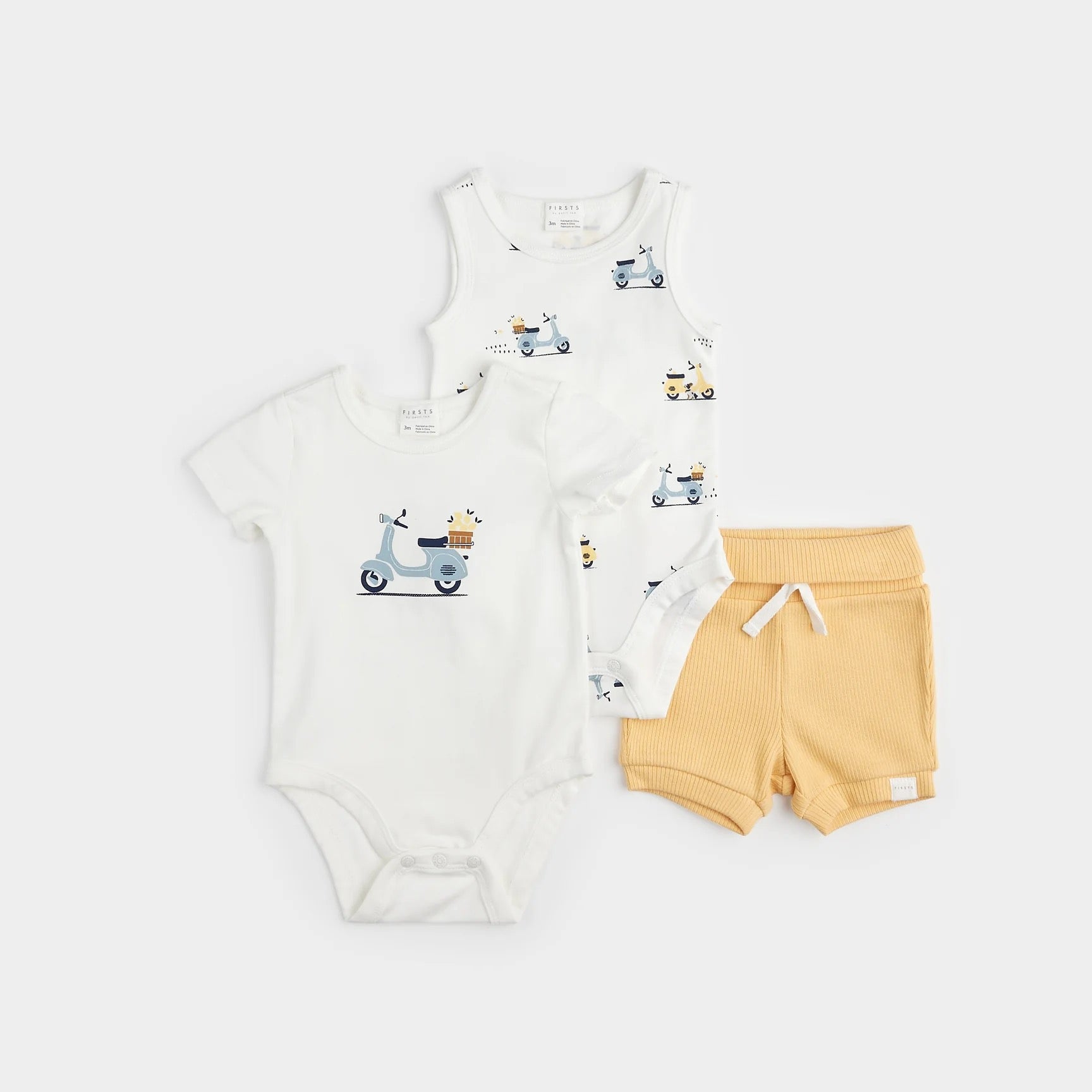 Baby 3pc Set: 2 Onesies + Shorts