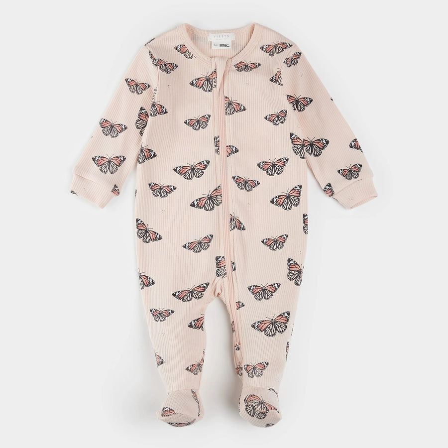 Monarch Print on Ribbed Cherry Blossom Sleeper