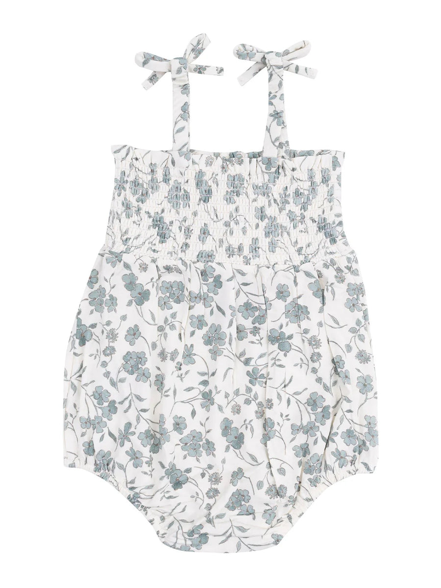 TIE STRAP SMOCKED BUBBLE, BABY'S BREATHE FLORAL